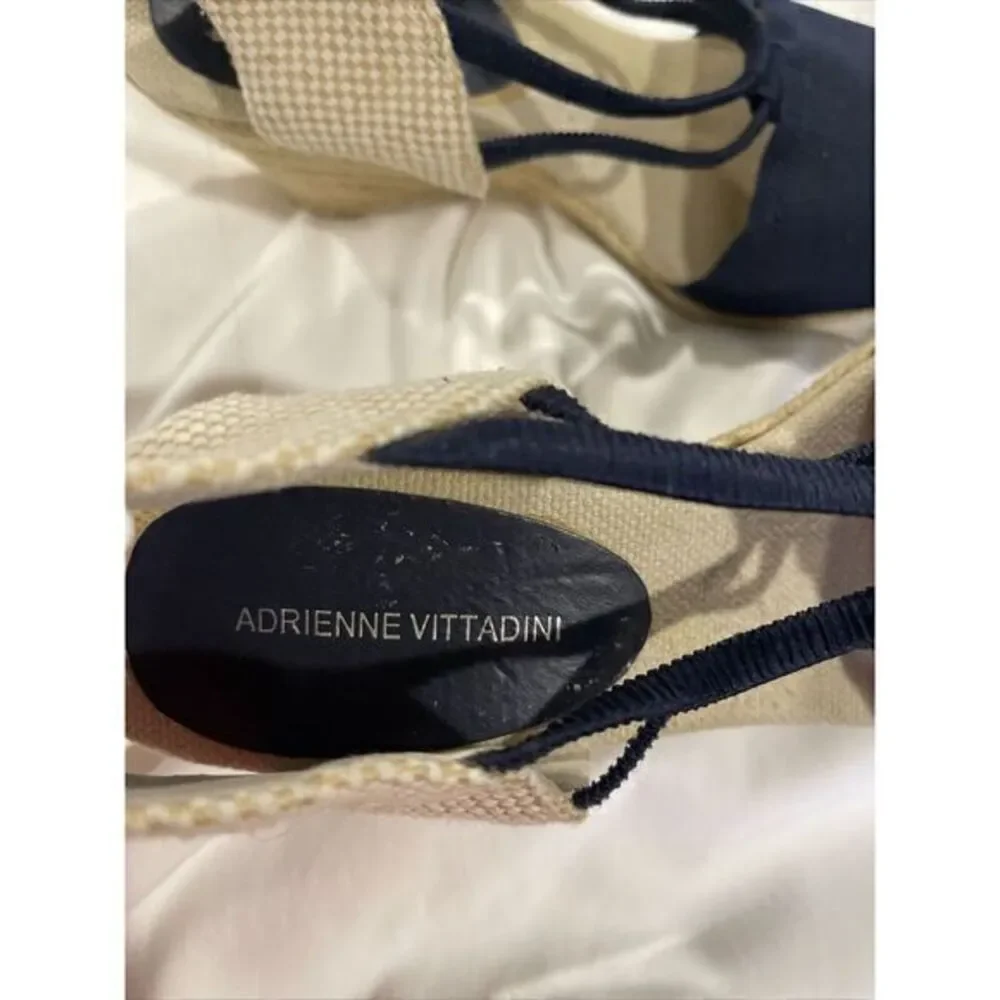 Adrienne Vittadini High Heeled‎ Espadrilles Wedges Navy Blue Stretch 9M